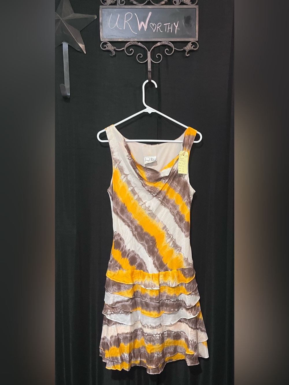 Joseph Ribkoff Yellow & Brown Tie-Dye Midi Dress Size S